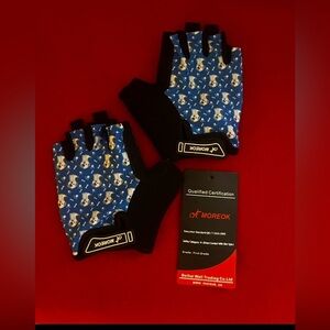Moreok Gel Padded Dog Theme Kids Short Finger Cycling Gloves